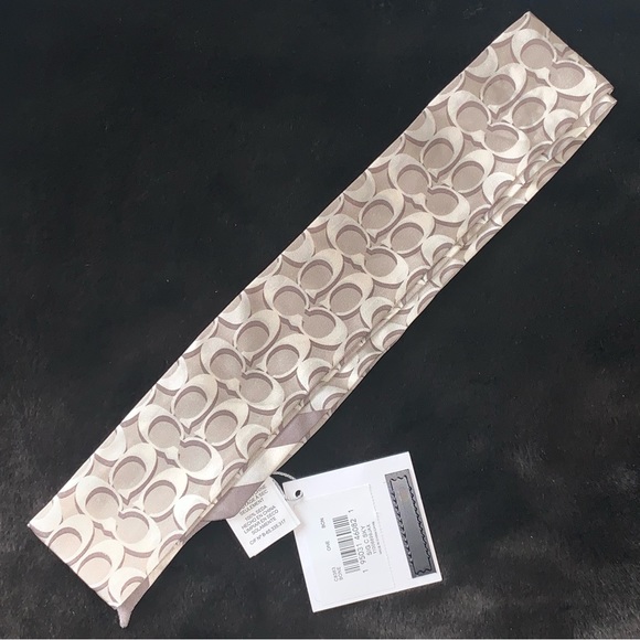 NEW! COACH Signature “C” Silk Twilly Skinny Scarf, Bone/Ivory, Brand New in Bag! - Picture 11 of 16
